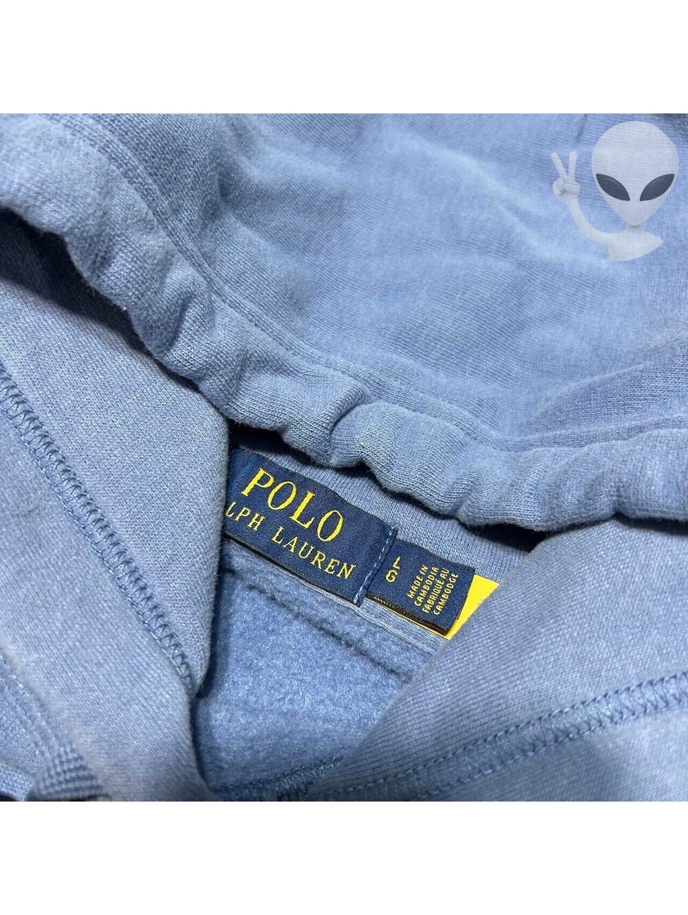 Polo Ralph Lauren Spellout Hoodie Mens US L Blue Pullover Fleece Sweatshirt - Picture 4 of 6